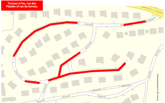 Fey, rue des Plantes et rue du Terreau